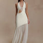 Hollow Out Halter Backless Sexy Maxi Dress Women Gown Elegant Patchwork V Neck Sleeveless Bodycon Club Party Long Dress