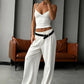 Fashion Chic 2 Piece Set Women Trend Chic Bow Applique V-Neck Camisole+Straight-Leg Pants Casuals Street Sport Suits