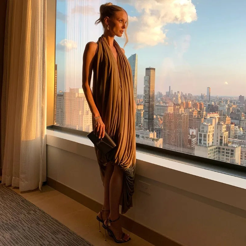 Asymmetrical Draped Open Back Long Dresses Elegant Sexy Cocktail Party Dresses for Woman 2026