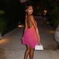 Gradient Print Backless Halter Mini Dress Sexy Summer Beach Vacation Outfits for Woman Clothing
