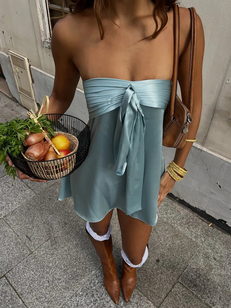 Satin Strapless Sexy Mini Dress Women Elegant Off-shoulder Sleeveless Backless Bodycon Club Party Dress Female Clothes