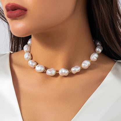 Unique Irregular Imitatio Pearl Bead Choker Necklace for Women Wed Bridal Vintage Kpop Clavicle Chain Aesthetic Neck Accessories
