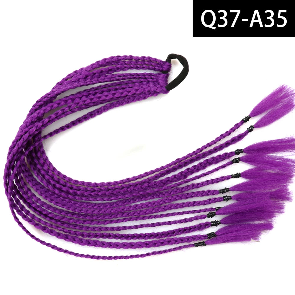 Synthetic Colored Braided Ponytail Hair Extension Rainbow Color Braids Pony Tail With Elastic Band Girl's Pigtail