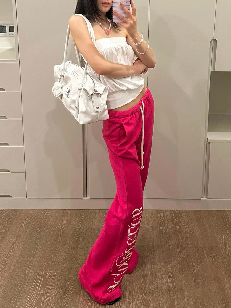 Leisure 2-Piece Set Women Sexy Solid Simple Tank Tops+Letter Print Drawstring Pant Summer Street Daily Hottie Suit