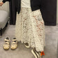 Women Fairy Lace Maxi Skirt Y2K Vintage Sheer Mesh Lace Floral Bodycon Long Skirt Sexy See-Through Half Slip Skirts