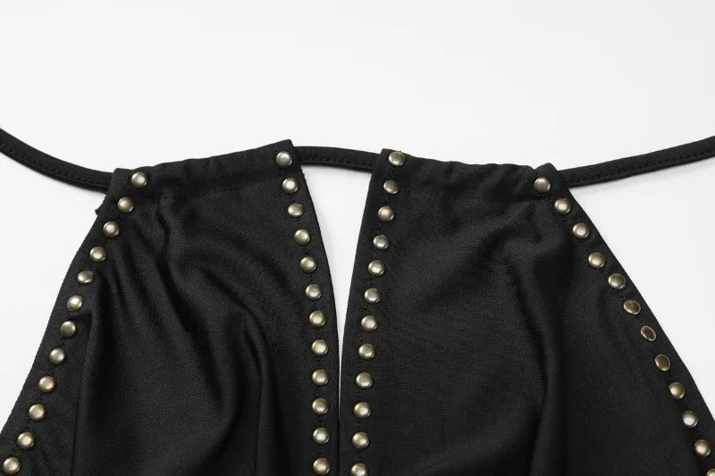 Embellished Deep V Neck Backless Mini Dress Sexy Outfits Women Club Wear Black Dresses
