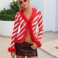 Women Y2K Faux Fur Trim Mesh Cardigan Long Sleeve V Neck Open Front Cropped Sheer Jacket Club Party Outerwear Tops