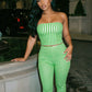 Stripe Print 2 Piece Set Woman Summer Trend Wrap Chest Backless Tank Tops+Skinny Crop Pants Sexy Fashion Style Suits
