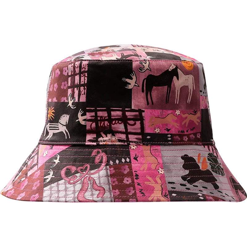 Patchwork Print Bucket Hat with Floral Pattern, Retro Mixed Block Sun Hat for Daily Outdoor, Chic Aesthetic Headwear