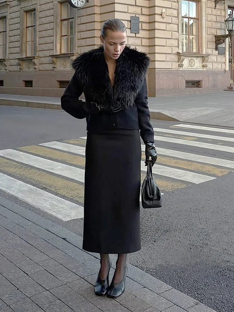 Classic Furry Patchwork Knit Jacket Woman Elegant Warm Winter V-Neck Full Sleeve Fashion Slim Banquet Party Streetwear