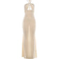 Elegant Bead Halter Dress Women Sexy Chic Backless Hollow Ruched Sleeveless Fashion Simple Evening Party Club Bodycon