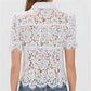 Vintage Floral Lace Blouse For Women Mandarin Collar Frog Button Puff Sleeve Sheer Hollow Out Shirt Solid Summer Party