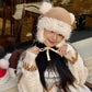 Y2K Cute Plush Hat Ear Flap Solid Tie Beanie For Women