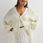Women's Solid Color Knit Cardigan Autumn V-Neck Fuzzy Long Sleeve Button Front Closure Sweaters Winter Casual Knitwear