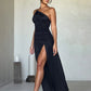 Sleeveless High Split Maxi Dress For Women Fashion Single Shoulder Strap Off-shoulder Backless Bodycon Sexy Long Dress