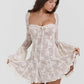 Elegant Print Mini Dress For Women Autumn Winter New Square Collar Long Sleeve Backless Loose Club Party Sexy Dress