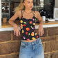 Fruit Print Camisole Women Low-Neck Sexy Midnight Skinny Music Festival  Summer Trend Hottie High Street Wild Clubwear