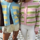 Women Fuzzy Mohair Knit Cardigan Striped Round Neck Button Front Cropped Sweater Long Sleeve Y2K Retro Streetwear Jacket