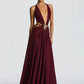 Hollow Out Deep V Neck Sexy Maxi Dress Women Gown Metal Buckle Sleeveless Backless Thigh High Split Club Party Dresses