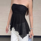 Trend Jacquard Patchwork Tank Top Women Fashion Irregular Mesh Hem Ruched Sexy Chic Simple Vacation Party Club Vest