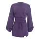 Sporty 2-Piece Set Women o-Neck Lantern Long Sleeve Crop Tops+Split Drawstring Skirt Fashion Summer Autumn Suits