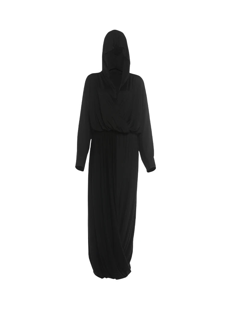 Fashion 2 Piece Set Women Hottie Simple Cross V-Neck Hooded Crop T-Shirt+Ruched Long Skirts Trend Party Street Suits