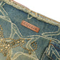 Y2K Vintage Denim Crossbody Bag with Star Print, Frayed Grunge Shoulder Bag for Women, Retro Streetwear Tote Handbag