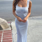 Women Midi Maxi Dress Lace Square Neck Spaghetti Strap Bodycon Sleeveless Long Dress Elegant Evening Party Slip Dresses