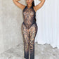 See Through Tiger Print 2-Piece Set Women o-Neck Halter Backless Bandage Vest+Trousers Elasticity Sexy Midnight Suits