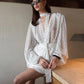 Lantern Sleeve Sexy Deep V-Neck Mesh Dress Women Trend Polka Dot Print Ruched Patchwork Chic Party Peach Hip Mini Bodycon