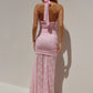 Lace Draped Ruched Sexy Maxi Dress Women Summer Patchwork Halter Sleeveless Backless Bodycon Club Long Dress Elegant
