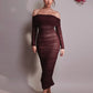 Off-shoulder Long Sleeve Sexy Maxi Dress For Women Autumn New Strapless Backless Bodycon Ruched Party Long Dress