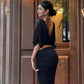 White Mesh Two Piece Set Draped V-neck Batwing Top and Ruched Midi Skirt Sexy Party Outfits for Woman