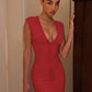 Women Red Sleeveless Bandage Mini Dress Deep V Neck Front Zipper Bodycon Short Dress Night Club Party Evening Outfits