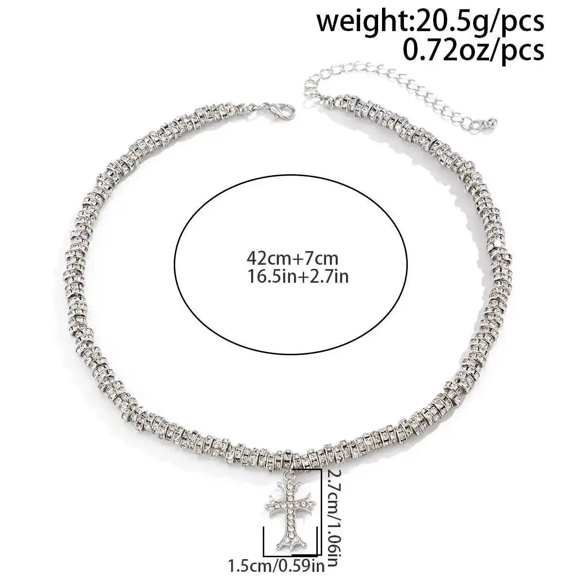 Gothic Jesus Cross Pendant Necklace Men Hip Hop Retro Rhinestone Circular Beaded Choker Necklace Couple Jewelry Gifts