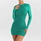 V Neck Cross Ruched Mesh Party Dresses for Women Fall Winter See Through Long Sleeve Short Dress Club Outfits
