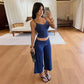 2 Piece Set Lace-trim Camisole Crop Top and Matching Low-rise Wide-leg Pants Lounge Wear Woman Summer Outfits