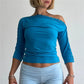 Women Retro Y2K Off Shoulder 3/4 Sleeve Top Asymmetric Neckline with Eyelet Details Fitted Casual Blouse Trendy Outfits