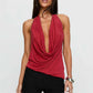Sexy Women's Studded Trim Decor Lace-up Halter Tank Tops Summer Fashionable Slim Fit Draped Cowl Neck Y2k Backless Vest