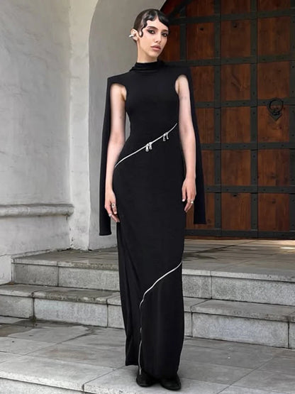 Sexy Irregular Hollow Dress Women Asymmetrical Zip New Style Trend Fashion Elegant Stretch Skinny Street Maxi Bodycon