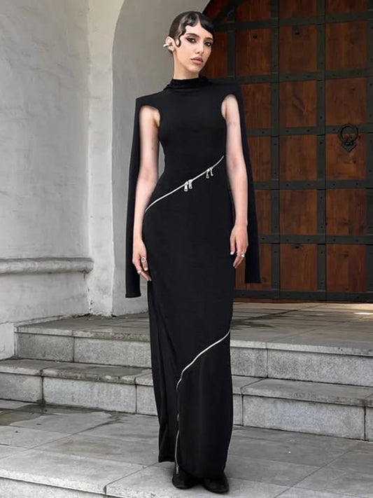 Sexy Irregular Hollow Dress Women Asymmetrical Zip New Style Trend Fashion Elegant Stretch Skinny Street Maxi Bodycon
