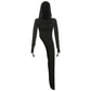 Solid Women 2 Piece Set Skinny O-Neck Sleeveless Crop Vest+Hooded Asymmetry Skinny Dress Matching Trend Stretch Suit