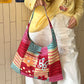 Colorful Crochet Tote Bag, Bohemian Floral Print Knit Shoulder Bag, Casual Summer Beach Bag for Women