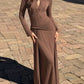 Women Maxi Dress Long Sleeve Twisted Neck Cutout Lace Detail Waist Ruched Sash Bodycon Formal Evening Party Long Dress