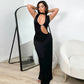 Hardwear Detail Hollow Deep V Sleeveless Long Dresses for Women Sexy Black Party Dress