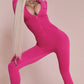 Basic Flared Jumpsuit Women Zip Letter Embroidery Full Sleeve Coquette Stretch Skinny Midnight Party Workout Overalls