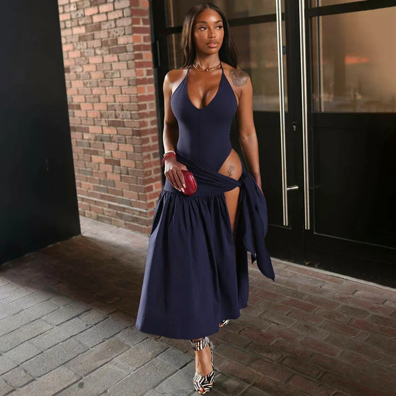 Sexy Skirt Two Piece Sets Women Fashion Halter Bodysuit And Maxi Skirt Ladies Fashion Matching Sets Ladies Dress Set