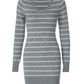 Grey Striped Sweater Dresses for Woman Elegant Fall Winter V Neck Long Sleeve Knit Mini Dress