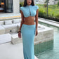 Elegant 2-Piece Set Women Single-Breasted Half Turtleneck t-Shirt+Solid Simple Long Skirt Party Chic Vacation Suit