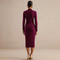 Long Sleeve Mock Neck Midi Dress Side Ruched High Split Fitted Elegant Autumn Dresses 2026